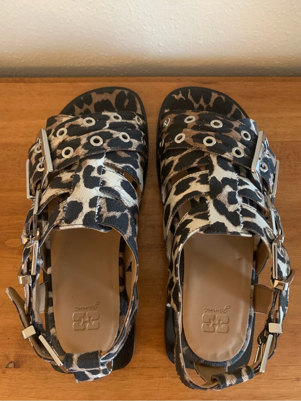 Ganni Leopard-Print Buckle Sandals